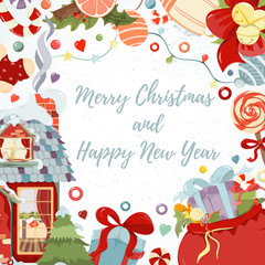 Merry Christmas and Happy New Year hand drawn card - 299132516