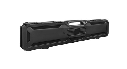 black plastic case for gun isolated on white back