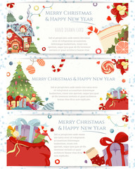 Christmas and Happy New Year hand drawn flyers set - 299132743