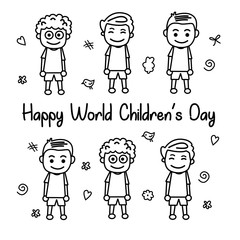 World Children's Day, standing children, with black and white drawings and writing. used for background, cover, illustration