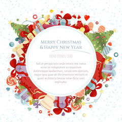 Merry Christmas and Happy New Year hand drawn card - 299133177