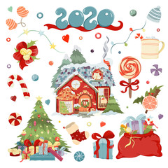 Merry Christmas and Happy New Year hand drawn card - 299133316