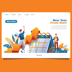 New Year Goal Planing People And Graphic With Foloral Element Illustration