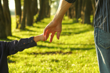  parent holds the hand of a small child