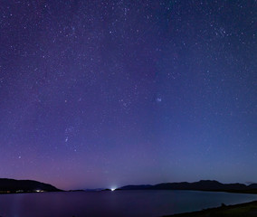 a view of the stars on the shore of loch linnhe a sea loch in the argyll region of the highlands of scotland during a crystal clear night in autumn