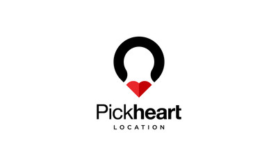 hand heart with map pin logo design concept