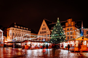 Christmas market at town hall square in the Old Town of Tallinn, Estonia