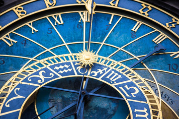 Aged Prague Astronomical Clock in the Old Town of Prague