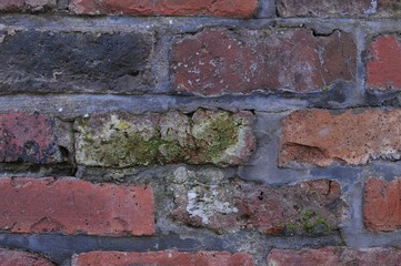 Old Broken Red Brick Wall
