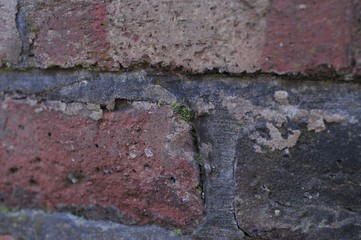 Old Broken Red Brick Wall