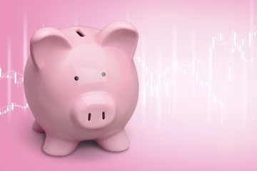 Pink piggy bank on  background