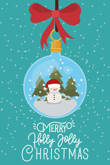 happy mery christmas card with ball hanging