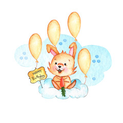 Watercolor Hand Drawn Rabbit/bunny İllustration 