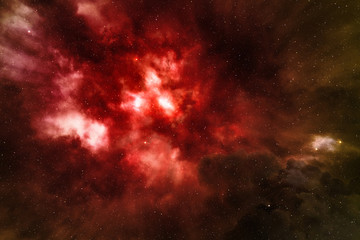 red nebula glowing in the starry outer space