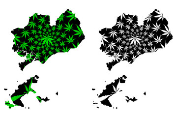 Ba Ria-Vung Tau Province (Socialist Republic of Vietnam, Subdivisions of Vietnam) map is designed cannabis leaf green and black, Ba Ria-Vung Tau map made of marijuana (marihuana,THC) foliage....