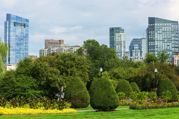 Fototapeta premium Modern buildings and park in Boston city