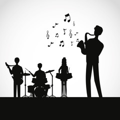 group music band playing instruments silhouettes