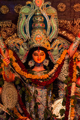 Goddess Durga idol during the navratri/durga puja celebration in India