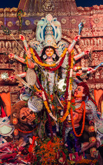 Goddess Durga idol during the navratri/durga puja celebration in India