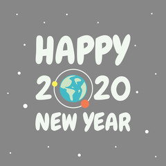 Simple design Happy New Year 2020 with Planet Earth background