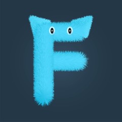Letter F fluffy doll logo isolated. Alphabet vector image