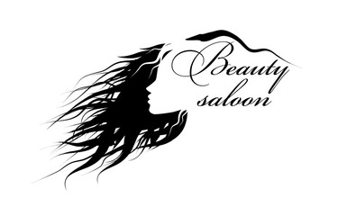 Beautiful monochrome girl's profile silhouette with her hair isolated - vector illustration