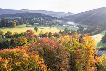 Fototapeta premium Aerial view over Autumnal Landscape in Wales