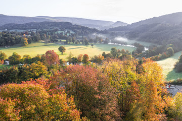 Aerial view over Autumnal Landscape in Wales