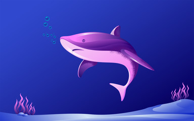 Vector illustration of a shark with algae. Sea world