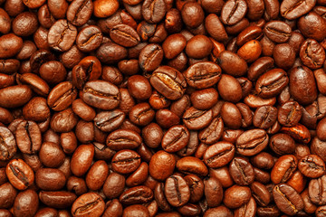 Fresh and aromatic roasted coffee beans, can be used as background.