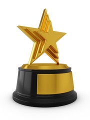 3D Rendering Golden Star Trophy isolated on white
