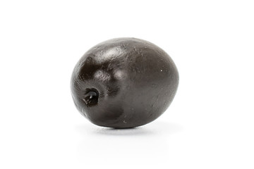 One whole canned black olive isolated on white background