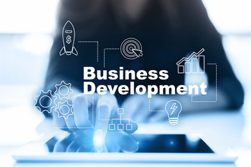 Business development concept, Strategy of growth on virtual screen.