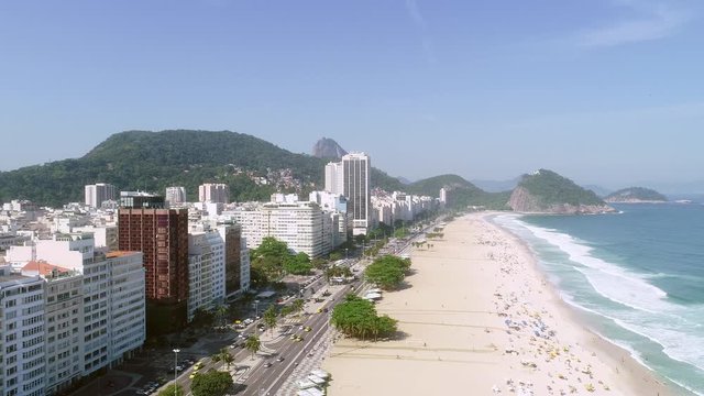 Aerial image of Copacabana Beach in Rio de Janeiro. Brazil. 4K.