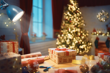 room decorated for Christmas