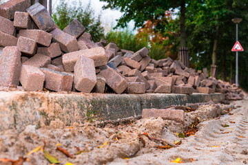  Road repair. Paving slabs. Building material for the road.