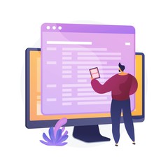 Coding and website development. Technical support. Programming engineering. Coder, web developer, computer software. Programmer male flat character. Vector isolated concept metaphor illustration