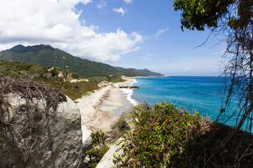 Beautiful wild caribbean beach landscape at Tayrona, Colombia
