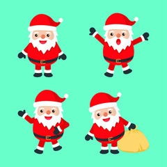 Santa Claus character with Funny, happy, gift, bag with presents, waving and greeting suitable For Christmas cards, banners, tags and labels