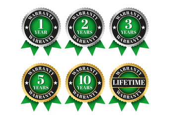 Quality certification warranty badge icon set