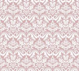 Classic seamless pattern. Damask orient ornament. Classic vintage background. Orient purple and white ornament for fabric, wallpaper and packaging