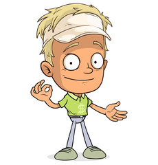 Cartoon blonde funny boy character in cap. Layered EPS ready for animations. Isolated on white background. Vector icon.