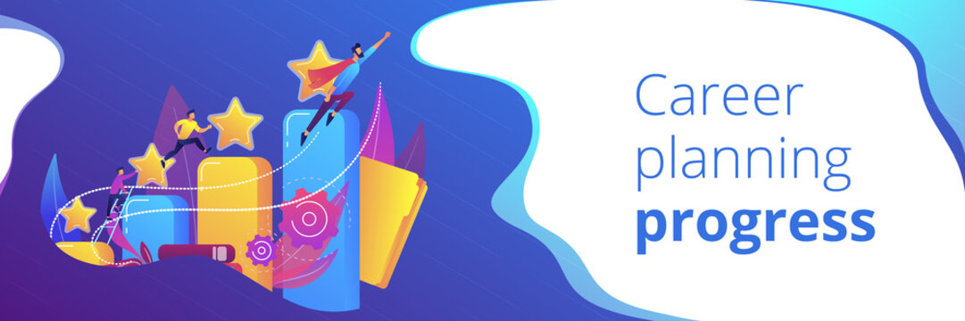 Businessmen climb growth column graph. Career and personality development, careerbuilder, career planning progress concept on white background. Header or footer banner template with copy space.