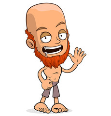 Cartoon funny crazy standing redhead boy character with beard. Layered EPS ready for animations. Isolated on white background. Vector icon.