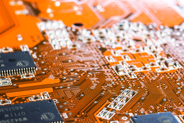 Electronic circuit board close up.