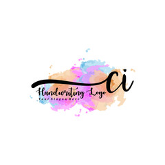 Initial CI handwriting watercolor logo vector. Letter handwritten logo template,watercolor template for, beauty, fashion, wedding, wedding invitation, business card