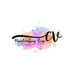 Initial CV handwriting watercolor logo vector. Letter handwritten logo template,watercolor template for, beauty, fashion, wedding, wedding invitation, business card