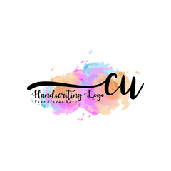 Initial CU handwriting watercolor logo vector. Letter handwritten logo template,watercolor template for, beauty, fashion, wedding, wedding invitation, business card