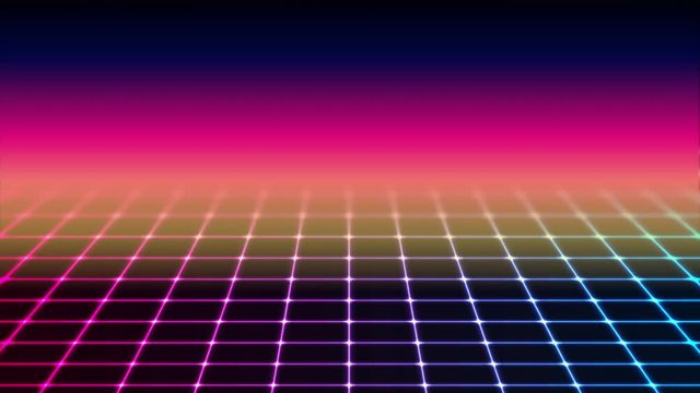 Retro futuristic 80s-90s abstract hi-tech neon motion background. Seamless loop. Video animation Ultra HD 4K 3840x2160