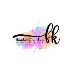 Initial FK handwriting watercolor logo vector. Letter handwritten logo template,watercolor template for, beauty, fashion, wedding, wedding invitation, business card